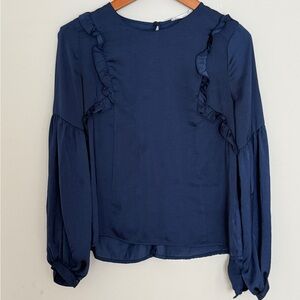 Lush‎ Deep Blue Long Sleeve Blouse with Ruffles Size XS